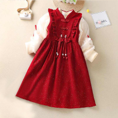 批发<b class='q'>女</b><b class='q'>童</b>拜年服连衣裙冬季儿童红色<b class='q'>背心</b>裙洋气女孩中国风新年喜庆裙子