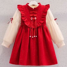 批发<b class='q'>女童</b>拜年服<b class='q'>连衣裙</b>套装2025新款儿童新年装德绒加厚<b class='q'>打底衫</b>上衣裙子