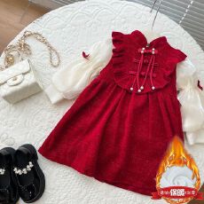 批发<b class='q'>女童</b>国风<b class='q'>套装裙</b>冬季新款儿童洋气女孩加绒加厚<b class='q'>打底衫</b>背心裙两件套