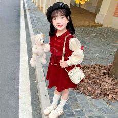 批发女童连衣裙2025新款套装<b class='q'>秋</b>季童装过年圣诞红色儿童公主裙两件套潮
