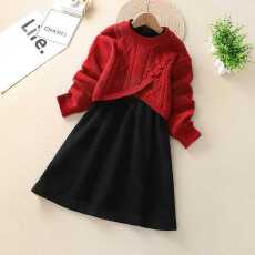 批发女童红色毛衣套装秋冬2025新款女孩背心裙喜庆红色新年儿童两件套