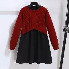 批发女童新年装秋冬款连衣裙2025新款儿童红色背心裙过年套装毛衣裙子