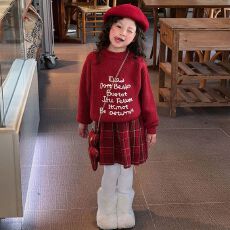 批发拜年服女童套装秋冬2025新款洋气女孩过年中大童红色新年喜庆服装