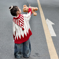 批发红色毛衣女童秋<b class='q'>冬</b>连帽针织毛线圣诞上衣女孩慵懒甜美别致小孩毛衫