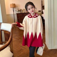 批发女童红色<b class='q'>毛衣</b>秋冬装2025新款洋气<b class='q'>儿童</b>连帽针织衫童装拜年过年线衣