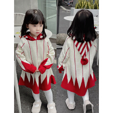 批发女童针织<b class='q'>毛衣</b>秋冬装2025新款<b class='q'>儿童</b>洋气女孩百搭撞色连帽斗篷上衣潮