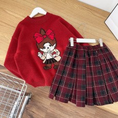 批发拜年服<b class='q'>女童</b>套<b class='q'>装</b>儿童秋冬装小女孩洋气时髦2025新款红色童装两件套