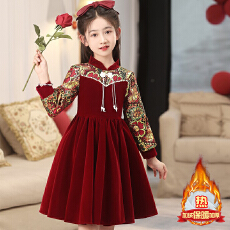 女童秋冬礼服连衣裙2025新款中国风儿童新年装拜年服加绒过年裙子