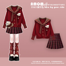 批发女童红色毛衣套装圣诞节秋冬季2026新款<b class='q'>儿童</b>宝宝针织衫百褶裙过年