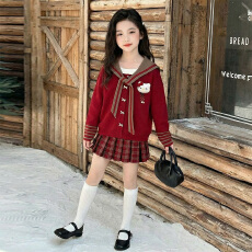 批发女童毛衣套装秋冬款2026新款洋气<b class='q'>儿童</b>红色加厚拜年服百褶裙两件套