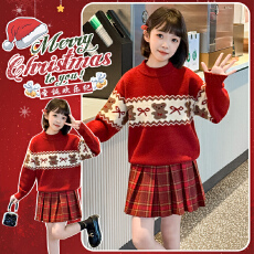 批发女童连衣裙红色秋冬季2026新款加厚<b class='q'>儿童</b>圣诞毛衣<b class='q'>裙子</b>套装新年衣服