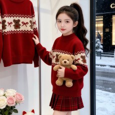 批发女童<b class='q'>裙子</b>套装秋冬2026新款<b class='q'>儿童</b>红色毛衣冬装女大童韩系穿搭百褶裙