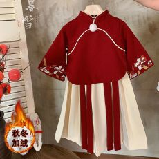 批发<b class='q'>女童</b>加<b class='q'>绒套装</b>秋冬季2025新款儿童年服中国风唐装童装<b class='q'>半身裙</b>两件套