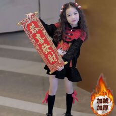 批发女童中国风加绒连衣裙2026秋冬新款<b class='q'>儿童</b>新年女孩新中式旗袍<b class='q'>卫衣</b>裙