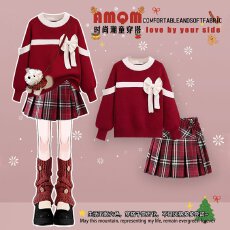 批发女童<b class='q'>秋</b>冬套装2026新款洋气立体蝴蝶结针织毛衣百褶裙两件套拜年服