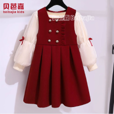 批发儿童拜年服背心连衣裙套装2026<b class='q'>秋</b>冬季新款洋气儿童过年服两件套潮
