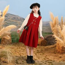 批发<b class='q'>女童</b>背心<b class='q'>裙</b>两件套冬装新款儿童洋气时髦套装小女孩红色连衣裙<b class='q'>礼服</b>