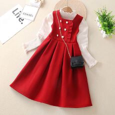 批发女童红色背心裙<b class='q'>套装</b>秋冬新款洋气小女孩连衣裙新年装儿童过年裙子