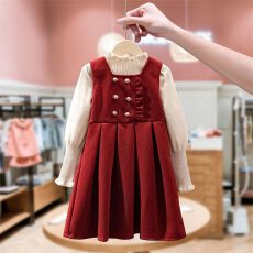 批发女<b class='q'>童</b><b class='q'>红色</b>裙<b class='q'>子</b>套装2026新款秋冬款<b class='q'>中大</b><b class='q'>童</b>针织毛衣洋气背带裙两件套