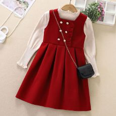 批发女童连衣裙套装2026<b class='q'>秋</b>冬季新款儿童毛衣打底衫红色背心裙子两件套