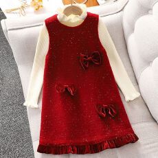 批发女童拜年服红色裙子套装<b class='q'>秋</b>冬款2026洋气儿童喜庆新年装打底背心裙