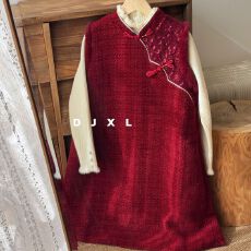 批发女<b class='q'>童</b><b class='q'>新中式</b>连衣裙秋冬新款红色加厚儿<b class='q'>童</b>小女孩旗袍裙<b class='q'>中大</b><b class='q'>童</b>拜年服