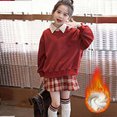 批发拜年服女<b class='q'>童</b><b class='q'>套装</b><b class='q'>秋冬</b>装加绒加厚卫衣<b class='q'>中大</b><b class='q'>童</b>红色新年jk百褶裙半身裙