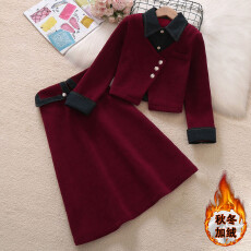 批发女<b class='q'>童</b><b class='q'>加绒</b><b class='q'>套装</b>秋冬款新年拜年衣服<b class='q'>中大</b>儿<b class='q'>童</b>外套红色洋气半身裙外套