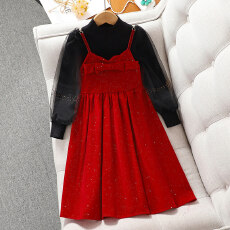 批发<b class='q'>女</b><b class='q'>童</b>新年红色拜年服冬装2026新年女大童吊带连衣裙儿<b class='q'>童装</b>过年裙子