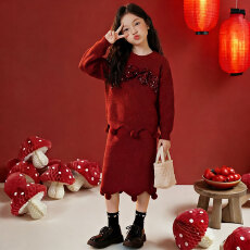 批发女大童秋冬装针织<b class='q'>套装</b>2026款洋气连衣裙小女孩加厚毛衣两件套裙