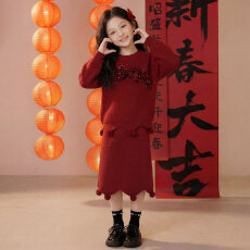 批发<b class='q'>女</b><b class='q'>童</b><b class='q'>毛衣</b>套装2026新款冬季女孩红色过年拜年服大童加厚针织衫冬装