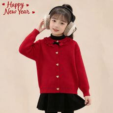 批发女童新年装毛衣秋冬2026新款洋气儿童拜年服小女孩小香风针织开衫