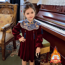 批发女童喜庆洋气新年款连衣裙2026新款儿童衣服秋冬款国风加绒款裙子