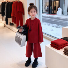 批发女童冬季针织套装2025新款女孩休闲慵懒风加厚保暖洋气毛衣两件套