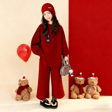 批发女童本命年套装冬装2026新款中大童女孩红色毛衣<b class='q'>儿童</b>新年喜庆衣服