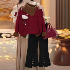 批发女童毛衣套装秋冬季2025新款洋气<b class='q'>儿童</b>针织衫韩版女孩喇叭<b class='q'>裤</b><b class='q'>两件套</b>