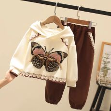 批发童装女童套装春秋装校园风<b class='q'>儿童</b>蝴蝶卫衣休闲裤子运动服两件套春季