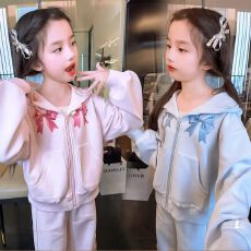 批发<b class='q'>女童</b><b class='q'>开衫</b><b class='q'>卫衣</b>套装春秋2026新款儿童洋气女孩连帽外套阔腿裤三件套