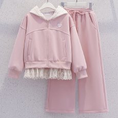 批发女童<b class='q'>外套</b>套装秋季新款韩版儿童洋气女孩连帽拉链衫阔腿裤两件套潮