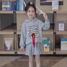 批发女童春装套装2026新款洋气<b class='q'>儿童</b>休闲韩版时髦连帽卫衣百褶<b class='q'>裙</b>两件套