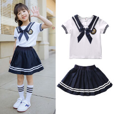 批发女童<b class='q'>套装</b>2026新款夏季学院风中大童短袖上衣短裙小学生两件套服装