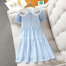 批发<b class='q'>女</b><b class='q'>童</b>刺绣娃娃领连衣裙<b class='q'>夏装</b>2026新款儿童学院风公主裙女孩甜美裙子