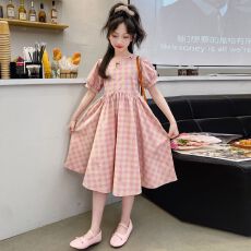 批发<b class='q'>女</b><b class='q'>童</b>连衣裙夏季2026新款儿童泡泡袖裙子小女孩格子<b class='q'>夏装</b>公主裙洋气