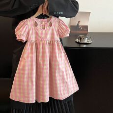 批发<b class='q'>女</b><b class='q'>童</b>连衣<b class='q'>裙</b>夏季2026新款时髦洋气儿童泡泡袖<b class='q'>裙</b>子小女孩格子公主<b class='q'>裙</b>