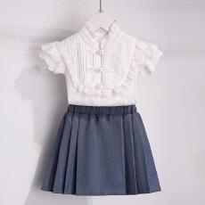 批发<b class='q'>女</b><b class='q'>童</b>夏季套装裙2026新款洋气时髦女孩无袖衬衫上衣百褶裙两件套薄