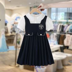 批发<b class='q'>女</b><b class='q'>童</b><b class='q'>夏装</b>连衣裙2026新款洋气儿童百褶裙夏季女大童假两件JK裙子潮
