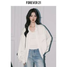 批发Forever 21高级感法式白色polo领<b class='q'>开衫</b>上衣女休闲宽松<b class='q'>长袖</b>缎面衬衫