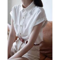 批发法式棉麻短袖衬衫女夏季薄款小个子宽松衬衣<b class='q'>职业</b>通勤翻领亚麻上衣