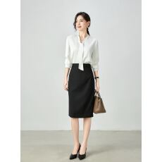 批发春夏白色缎面飘带职业衬衫<b class='q'>女士</b>V领长袖通勤面试正装内搭小衫衬衣