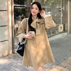 批发原版质量甜美法式千金风蝴蝶结<b class='q'>风衣外套</b>早秋小个子宽松中长款大衣